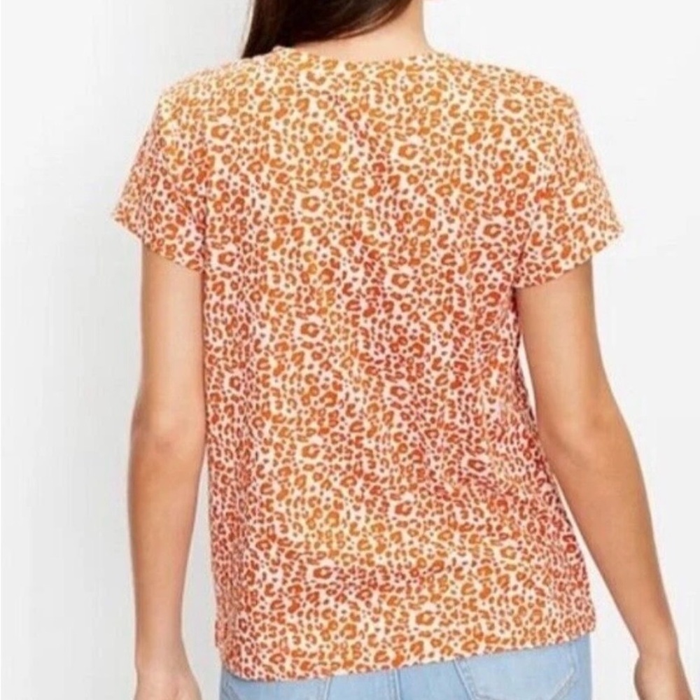 LOFT Vintage Soft Leopard Print Orange and White 100% Cotton V-Neck Tee - Picture 2 of 8